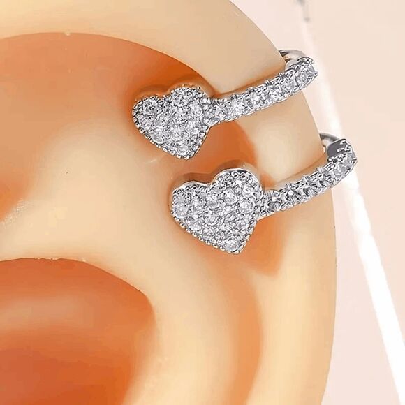 Double Heart Diamond Ear Clip - Picture 1 of 4